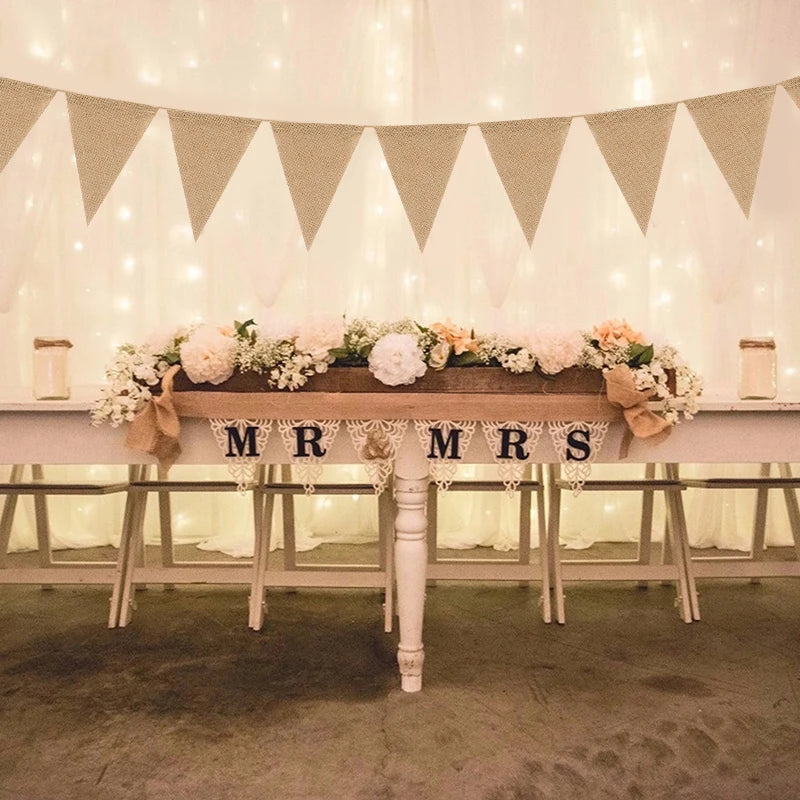 3.8M Vintage Burlap Bunting Banner – 13 Flag Jute Garland Party Bunting Banner Babs