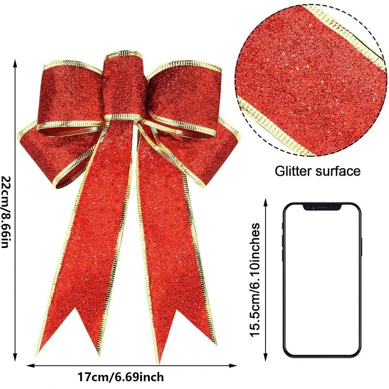 2Pcs 22cm Sparkling Christmas Bow Tree Hanging Ornaments Christmas Bow Ornaments Babs