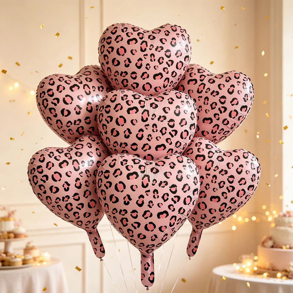 18" Pink Leopard Heart Foil Balloons – Party Decor 5/10/50 Pcs Party Foil Balloons Babs