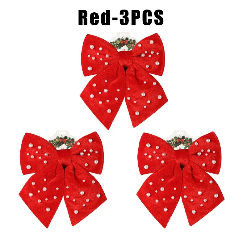 Handmade Red Fabric Christmas Bow Ornament – Tree & Wreath Decor Christmas Bow Ornament Babs Red 3PCS 20x25cm