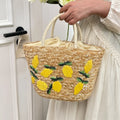 Bohemian Handwoven Straw Tote – Embroidery Beach Shoulder Bag Woven Straw Tote Bag Babs Lemon
