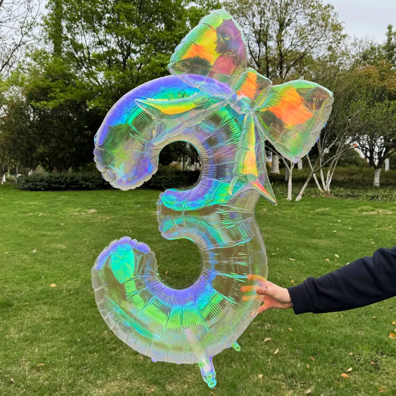 40" Colorful Number Foil Balloons with Bow | Birthday Party Decor Foil Number Balloon Babs 3 40Inch