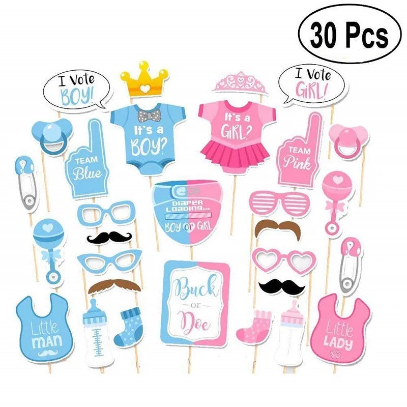 Gender Reveal Disposable Tableware Set – Baby Shower Party Disposable Tableware Set Babs 30pcs photo props