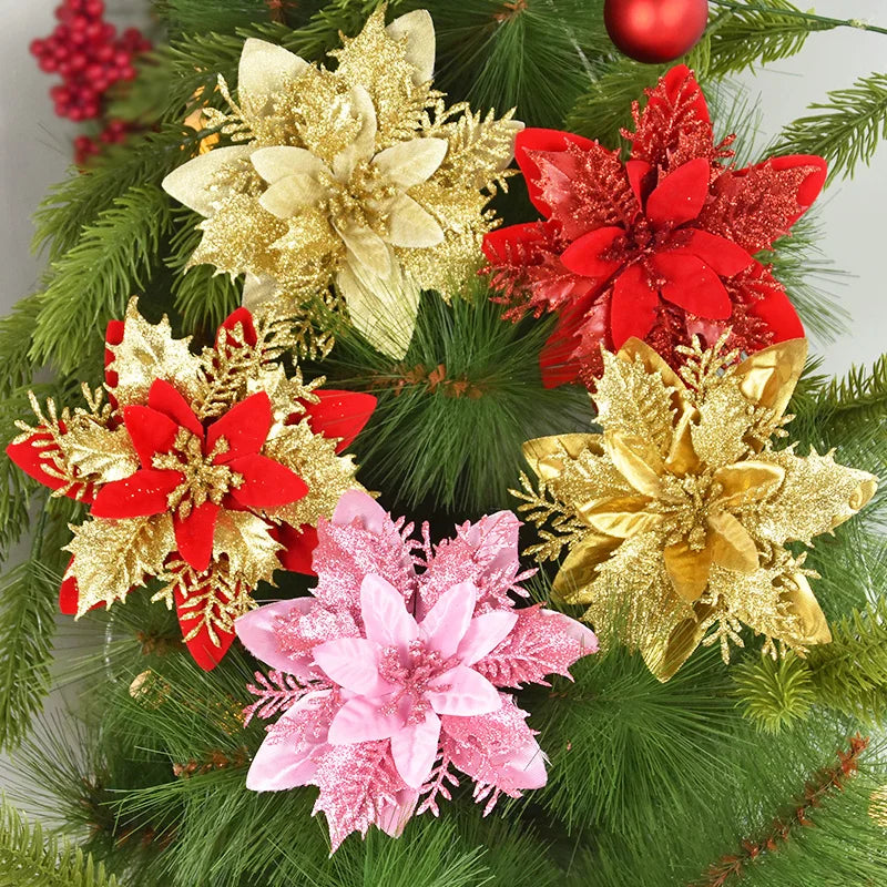 Glitter Artificial Christmas Peony Flowers – Xmas Tree Ornaments Christmas Flower Ornaments Babs