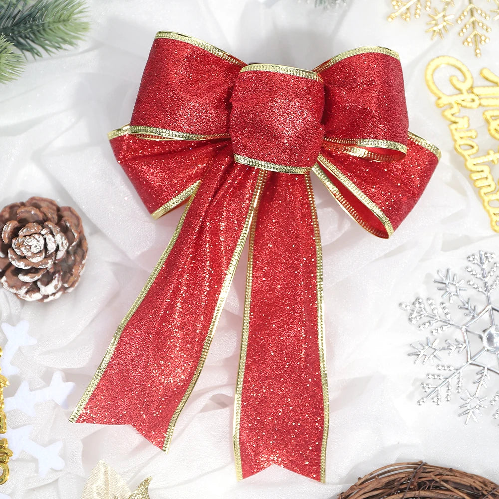 2Pcs 22cm Sparkling Christmas Bow Tree Hanging Ornaments Christmas Bow Ornaments Babs Red 2Pcs