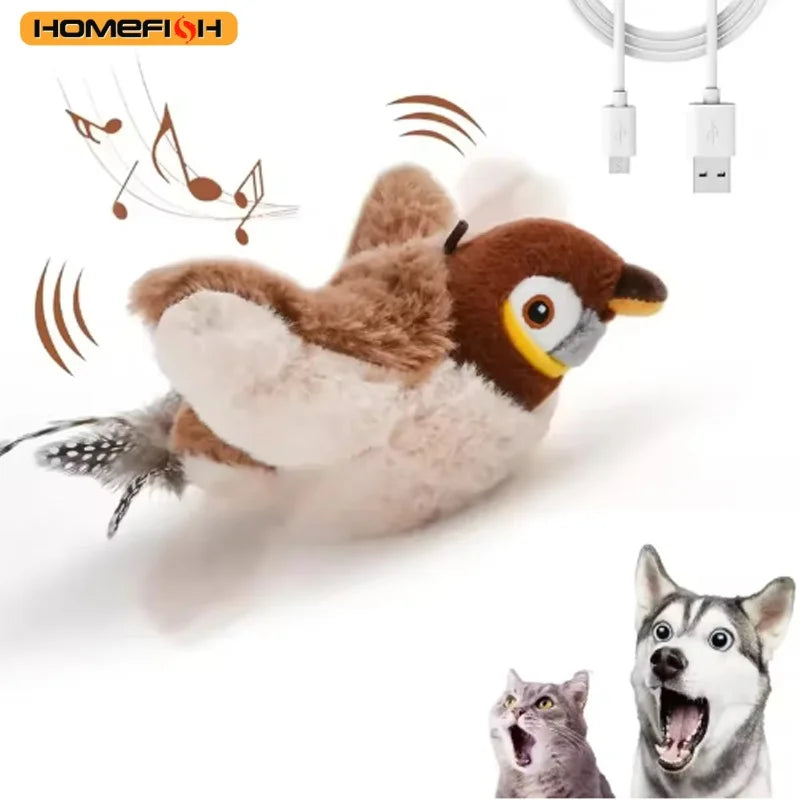 Flapping Bird Cat Toy – Bite Resistant Plush Sparrow Cat Plush Toy Babs