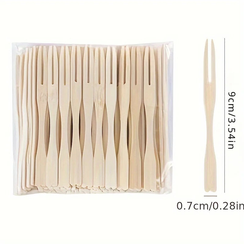 100 Pcs Bamboo Disposable Mini Dessert & Fruit Forks Disposable Bamboo Forks Babs
