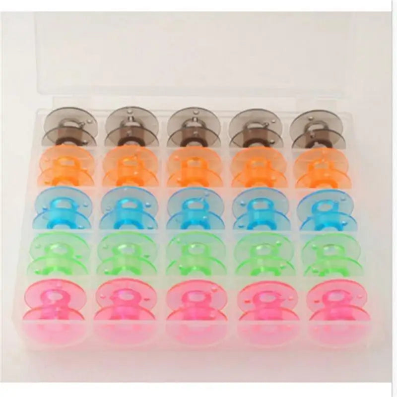 25pc Coloured Plastic Bobbins with Case – Fits Brother & Janome Sewing Bobbins Set Babs