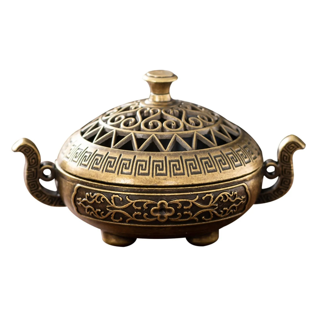 Vintage Brass Incense Burner – 3-Legged Hollow Censer with Lid Incense Burner Babs