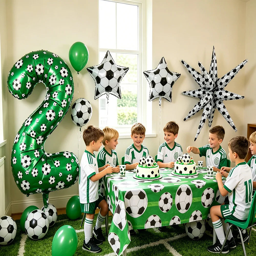 Green Soccer Number Foil Balloons Set 0-9 | Football Party Decor Party Foil Balloons Babs