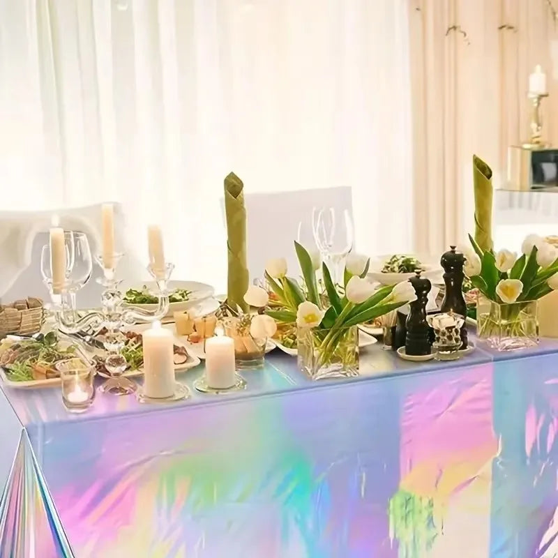 Iridescent Laser Silver Disposable Tablecloths | Party & Wedding Disposable Tablecloth Babs