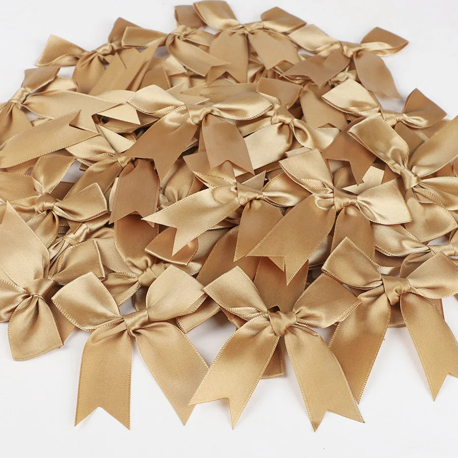 50Pcs Satin Ribbon Bows – Gift Wrapping & Party Decoration Decorative Ribbon Bows Babs Gold 8cm