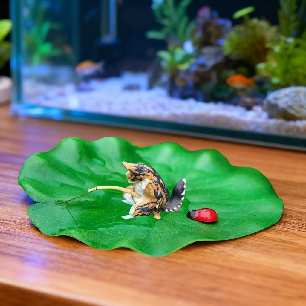 Lily Pad Fishing Cat Floating Aquarium Ornament | Resin Decor Aquarium Ornament Babs
