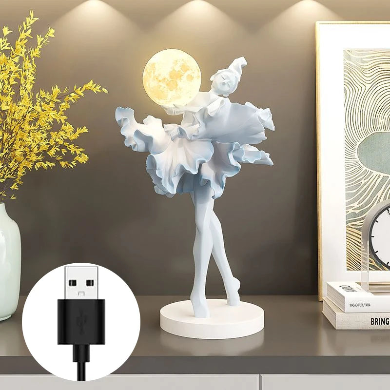 Ballet Girl Sculpture Figurine with Light | Modern Resin Art Decorative Figurine Babs Blue