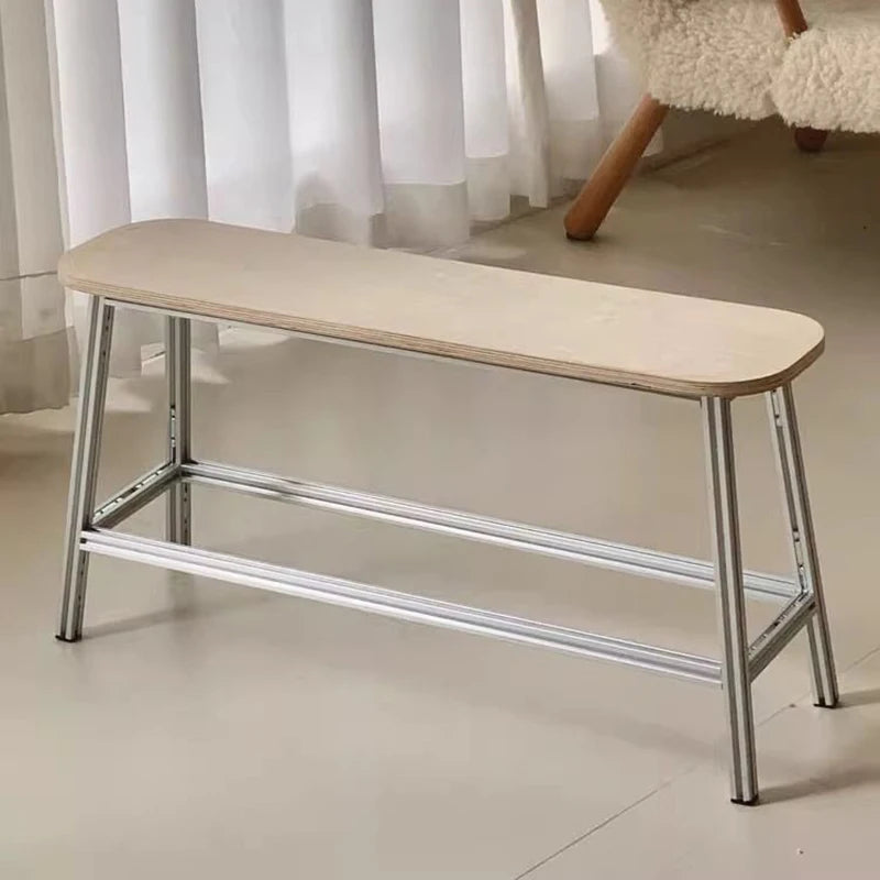 Modern Wooden Metal Ottoman Footstool – Minimalist Bench Ottoman Footstool Bench Babs Light wood color
