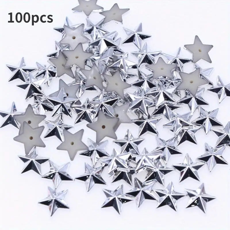 100pcs Acrylic Star Gems Flat Back Gold Silver DIY Clothing Decor DIY Craft Embellishments Babs silvery