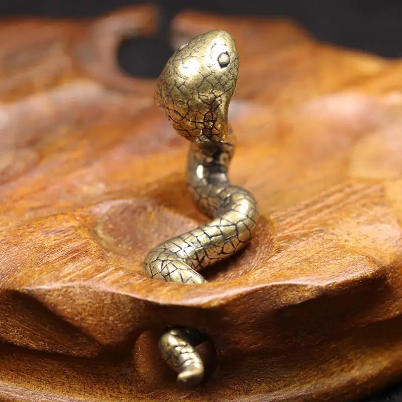 Brass Zodiac Snake Figurine – Vintage Desktop Ornament & Tea Pet Brass Figurine Babs