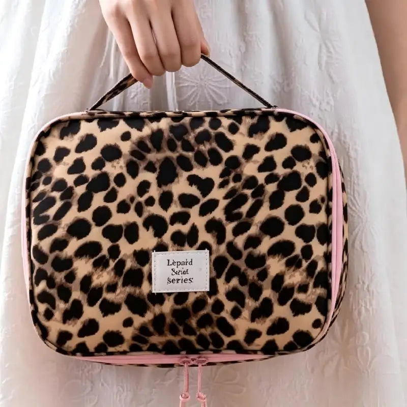 Leopard Print Quilted Cosmetic Bag – Large Travel Toiletry Pouch Travel Cosmetic Bag Babs