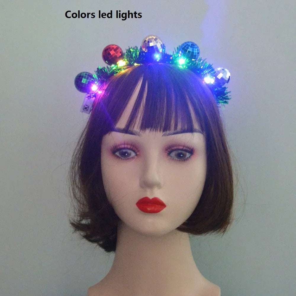 LED Snowflake Holiday Party Headband – Girls & Adults Glow LED Party Headband Babs colors lights