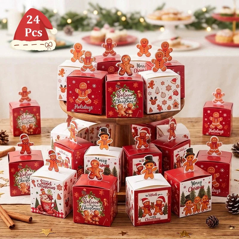 24pcs Gingerbread Man 3D Kraft Paper Christmas Candy Gift Boxes Holiday Gift Boxes Babs