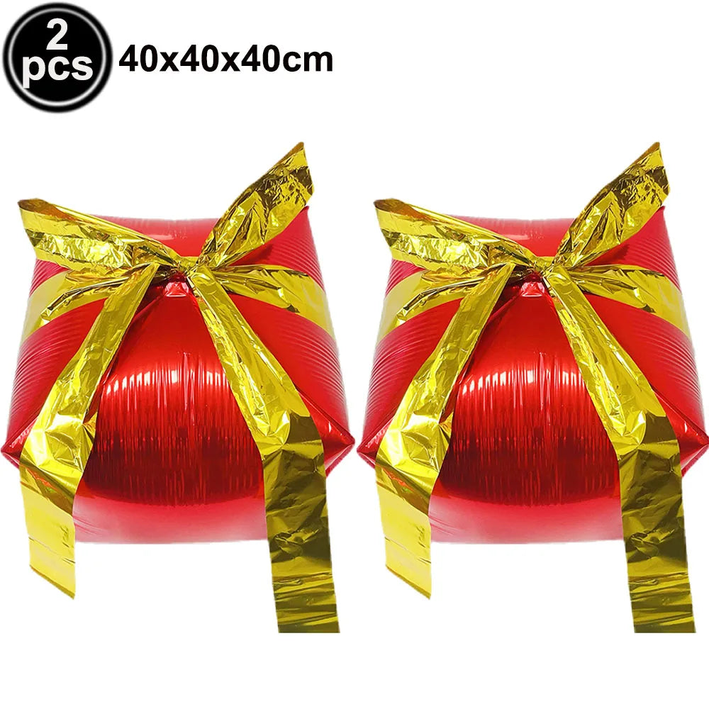 Christmas Gift Box Foil Balloons Red Green Gold Silver 2/4pcs Foil Party Balloons Babs Emerald As pictures show