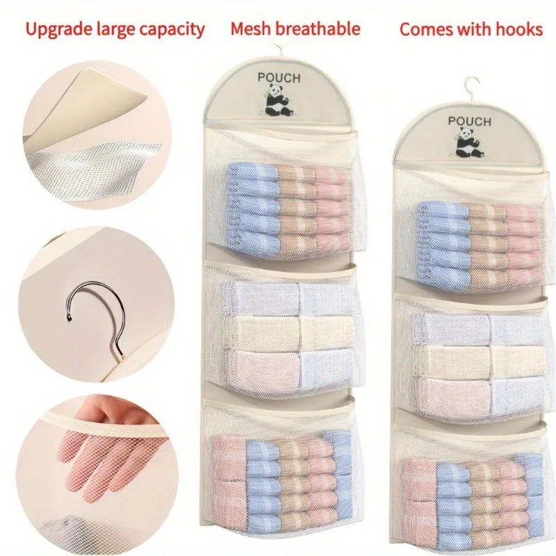 3-Pocket Hanging Closet Organizer with Hook | Mesh Storage Bag Closet Storage Organizer Babs