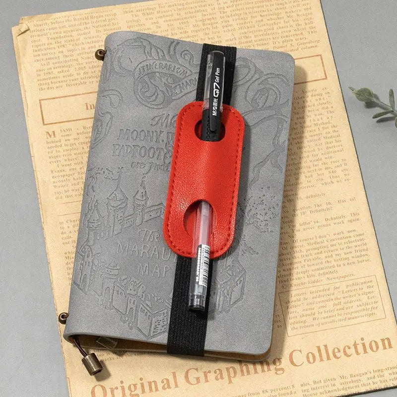 PU Leather Pen Holder with Elastic Band for Notebooks Pen Holder Clip Babs red 1pcs A3