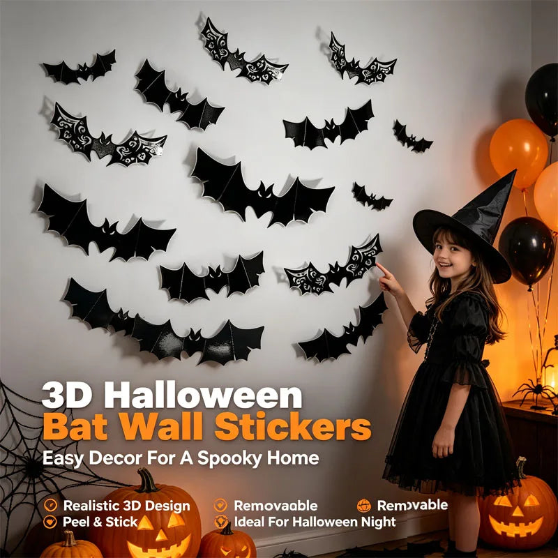 3D Hollow-Out Bat Wall Stickers – Halloween Decor Decals Halloween Wall Stickers Babs