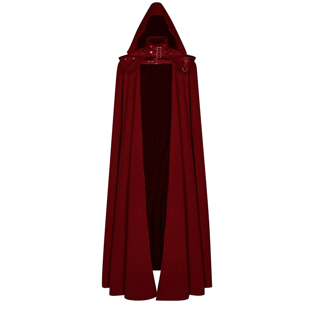 Medieval Hooded Cloak Men Gothic Cosplay Cape Buckled Maxi Coat Gothic Cosplay Cape Babs