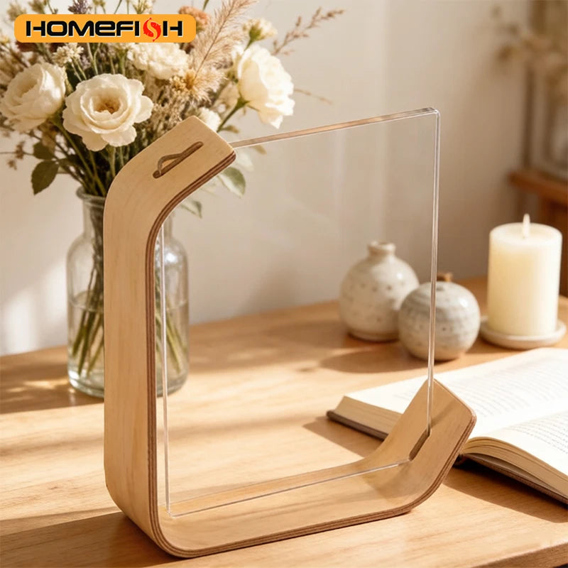 Acrylic Wood Desktop Photo Frame | Double-Sided Display Stand Desktop Photo Frame Babs