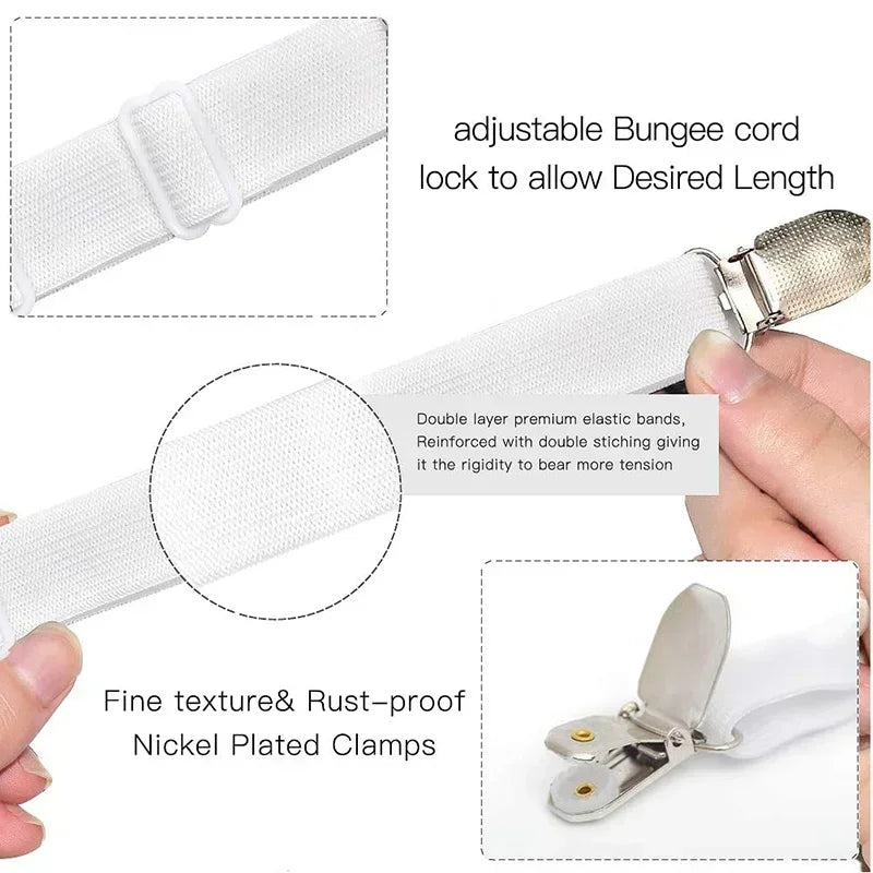Adjustable Bed Sheet Holder Straps – 12-Clip Fastener Set Bed Sheet Fasteners Babs