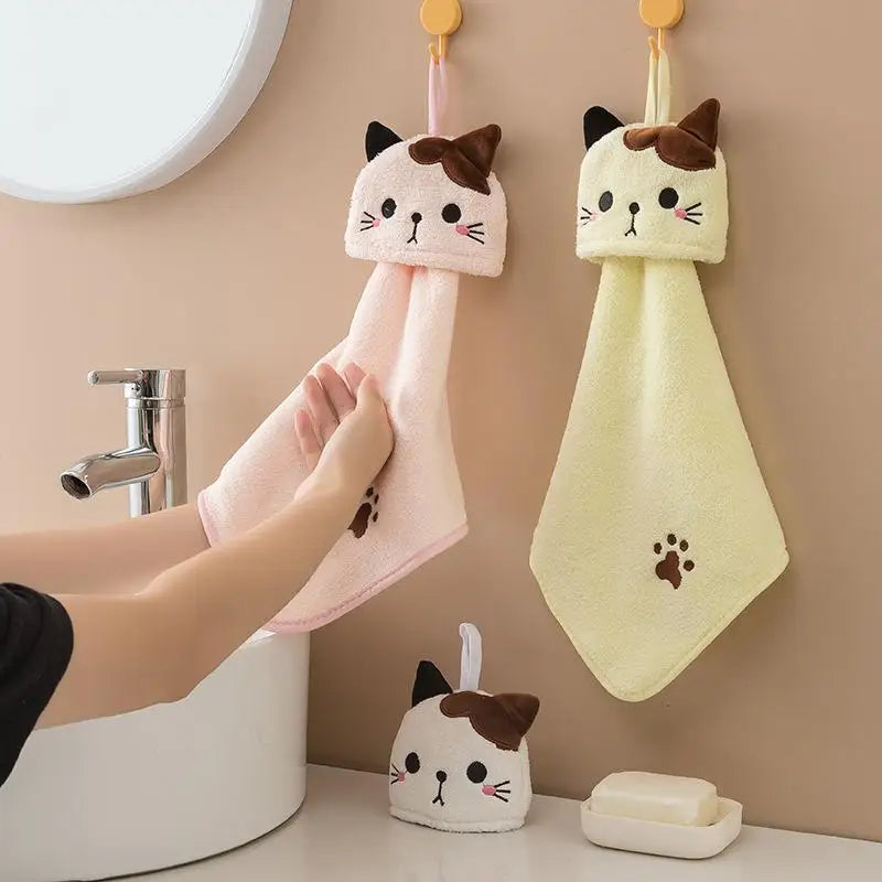 Cute Cat Coral Fleece Hand Towels – Absorbent Dishcloths Kitchen Hand Towel Babs