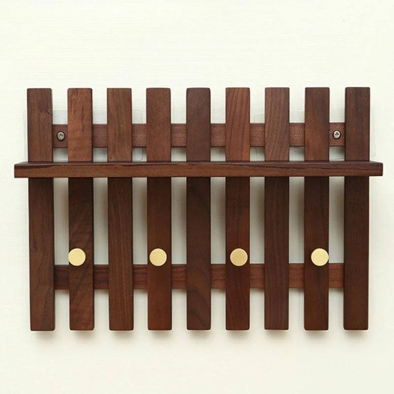 Retro Wooden Wall Coat Rack – 4-Hook Minimalist Organizer Wall Coat Rack Babs Walnut Color 48x28x10CM