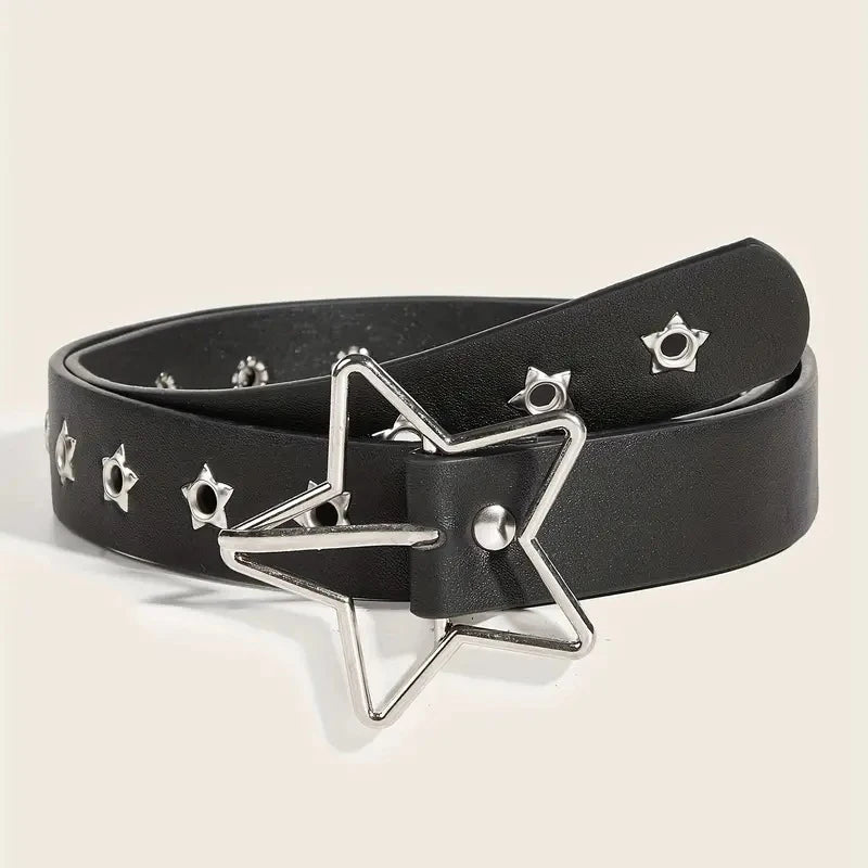 Y2K Punk Goth Star Eyelet Rivet Belt – Unisex PU Leather PU Leather Belt Babs B 108cm