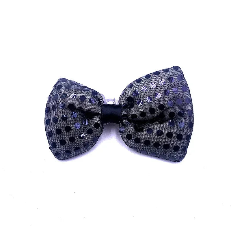 Light Up Sequin Bow Hair Clip & LED Neck Bow – Party Accessory LED Hair Accessory Babs black