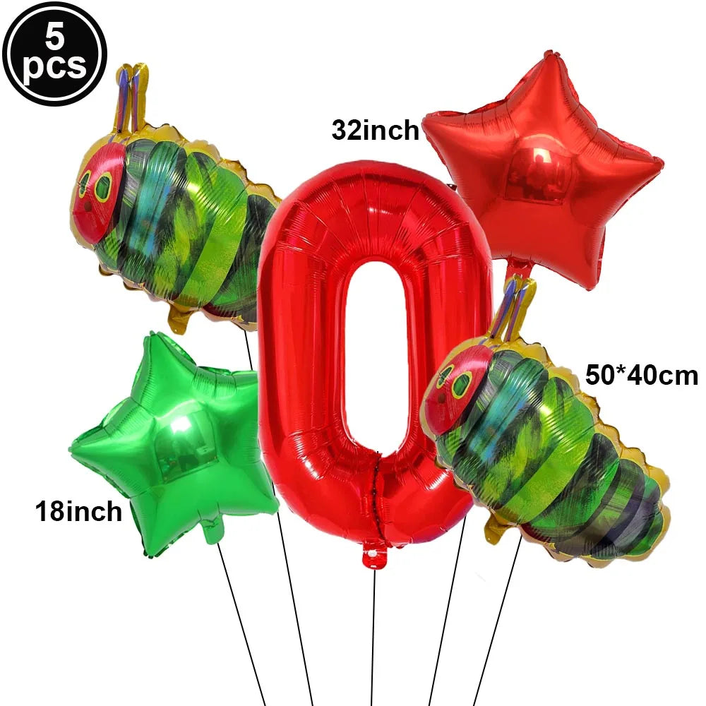 Cartoon Caterpillar Foil Balloon Set – 32" Number Balloons 1–9 Party Foil Balloons Babs B-0 As pictures show