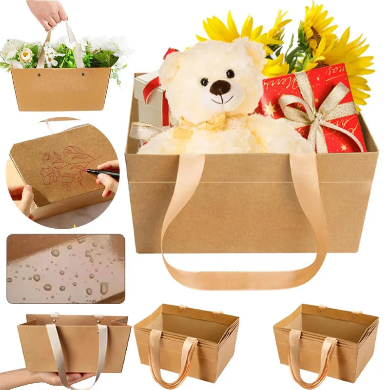 Waterproof Kraft Flower Bag – Foldable Bouquet Gift Basket Gift Wrapping Bag Babs