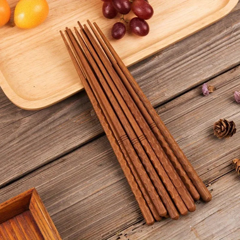 5 Pairs Japanese Hand-Carved Ironwood Chopsticks | Non-Slip Wooden Chopsticks Babs