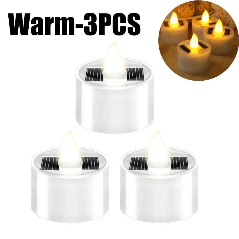 Solar Flameless Flickering Tea Lights for Outdoor & Home Decor Solar Flameless Candles Babs Warm-3PCS