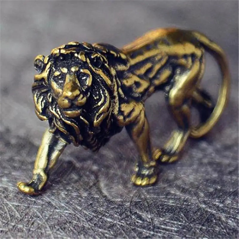 3D Mini Lion Brass Figurine | Retro Metal Sculpture Desk Ornament Metal Figurine Babs
