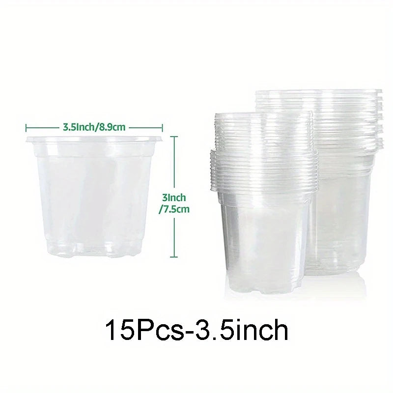 Clear Nursery Pots with Drainage – Transparent Variety Pack Nursery Pots Babs 15Pcs-3.5inch