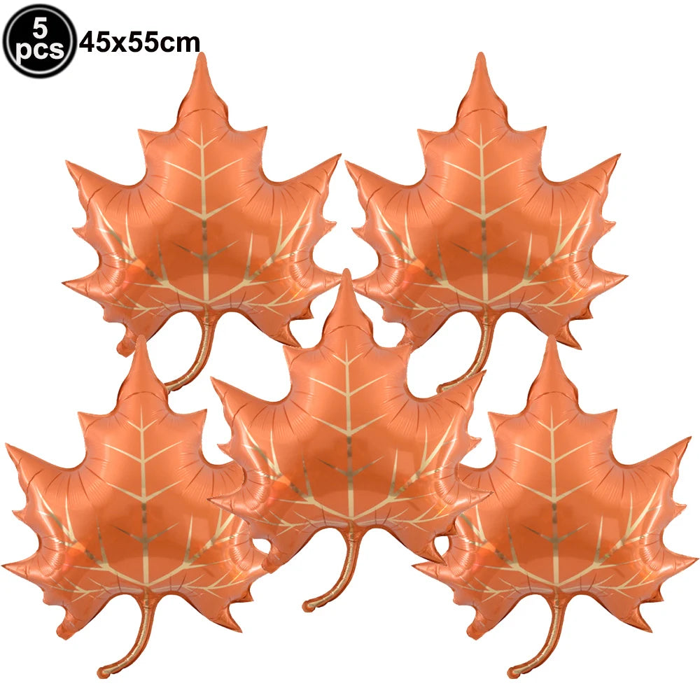 5-Piece Thanksgiving Foil Balloon Set – Maple Leaf, Acorn & Squirrel Party Foil Balloons Babs Olive As show