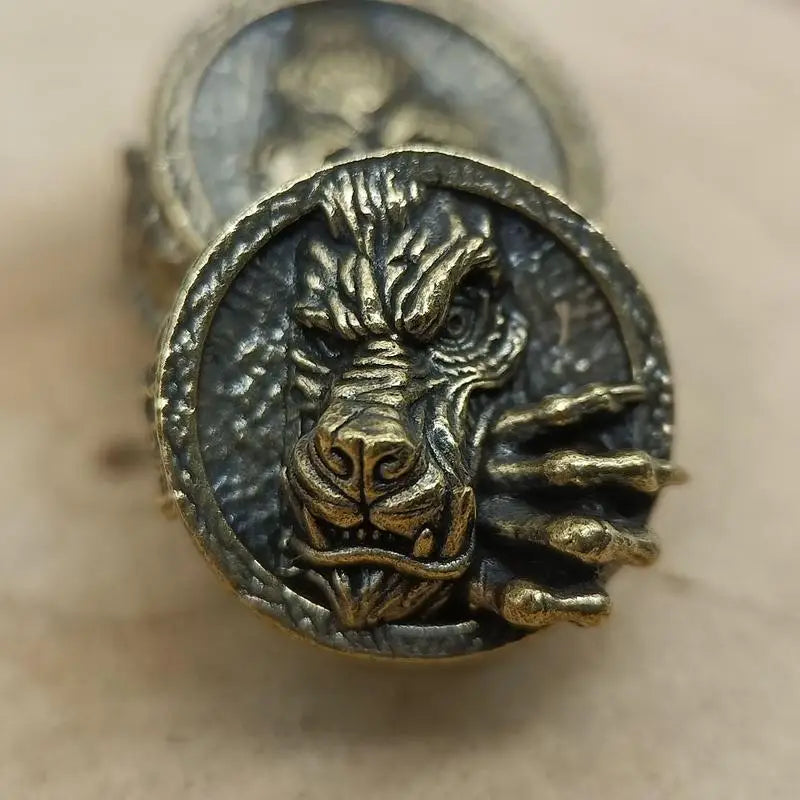 Brass Wolf Head Paracord Bead Keychain Pendant EDC Charm Keychain Pendant Charm Babs