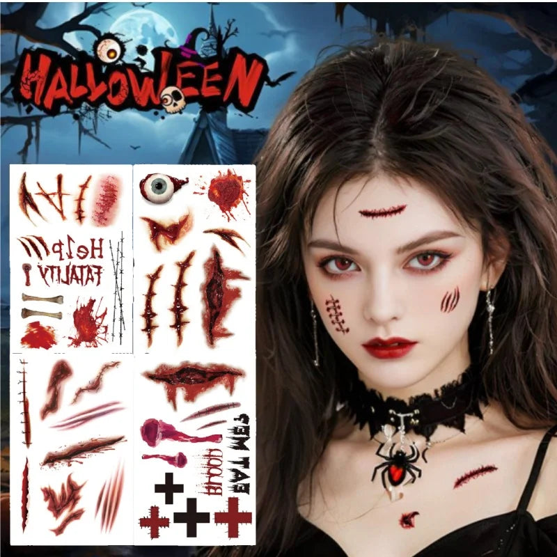 Halloween Scar Tattoo Stickers – Realistic Fake Wound Decals Temporary Tattoo Stickers Babs