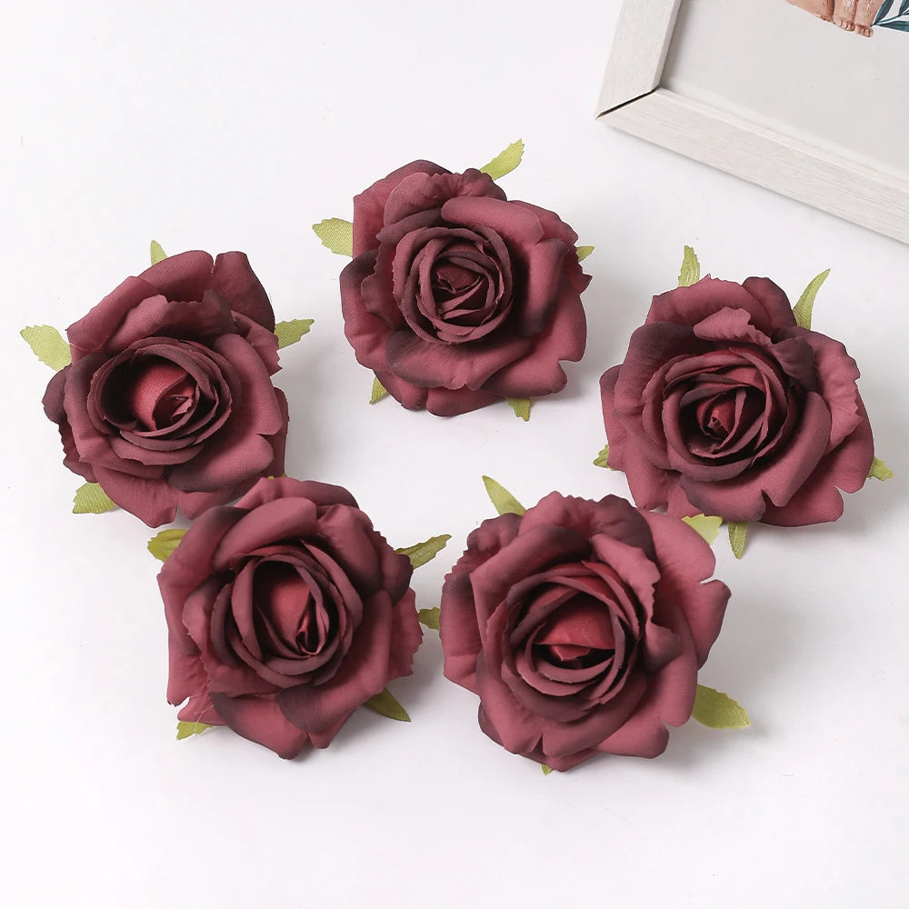 Silk Rose Artificial Flower Heads 7cm – Wedding & Home Décor Artificial Silk Flowers Babs Burgundy 5Pcs
