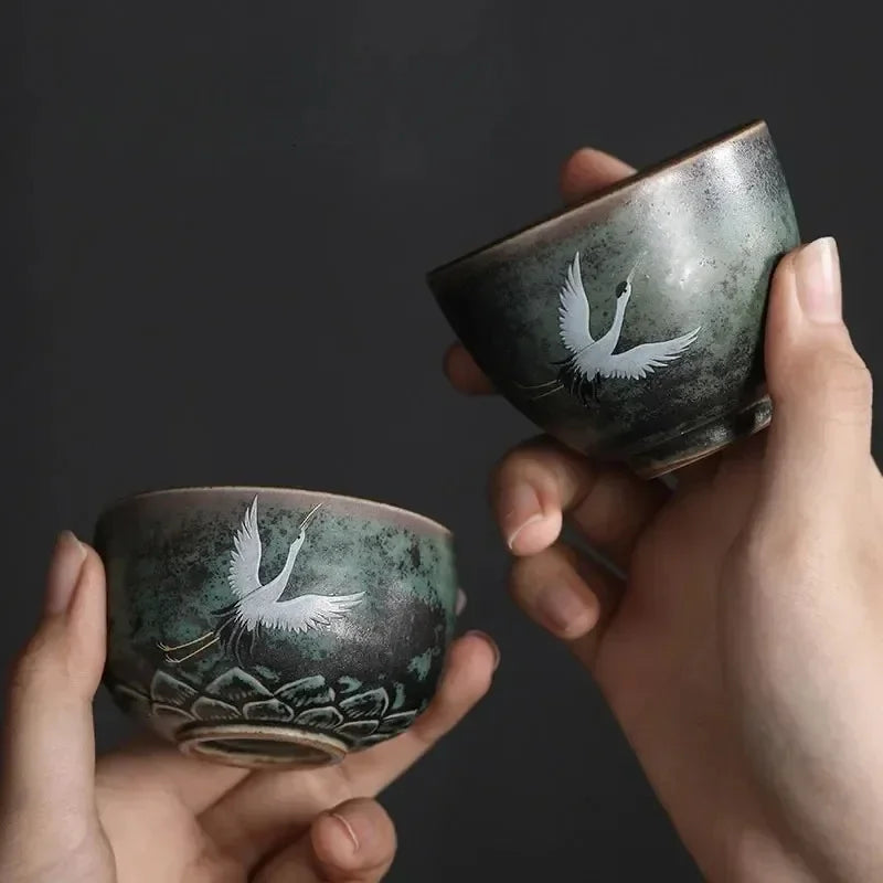 Retro Crane Ceramic Tea Cup – Chinese Style Porcelain Mug Ceramic Tea Mug Babs