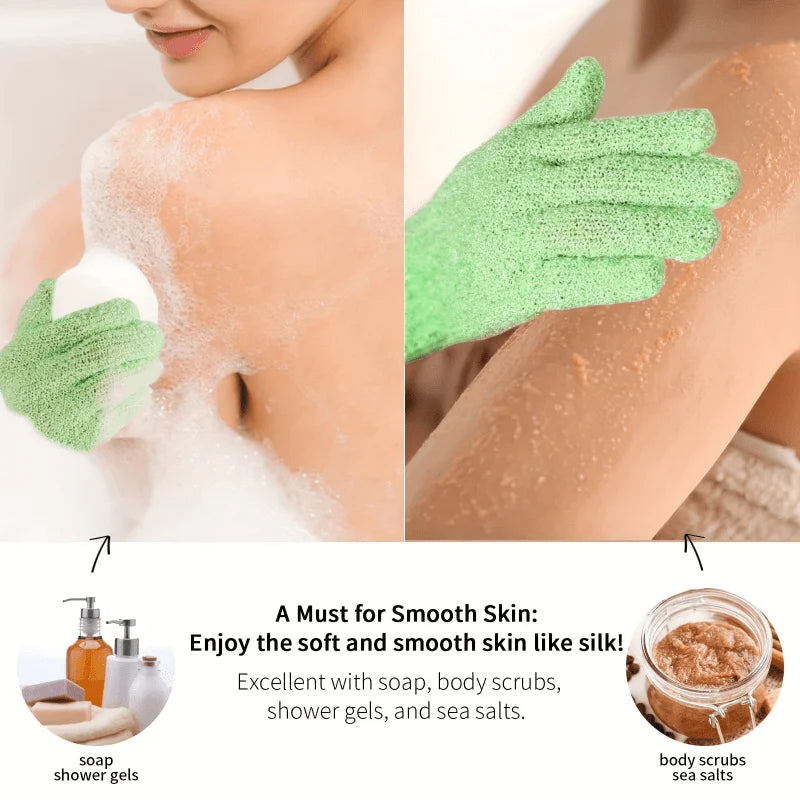Double-Sided Exfoliating Bath Gloves – 5-Finger Shower Scrub Exfoliating Bath Gloves Babs