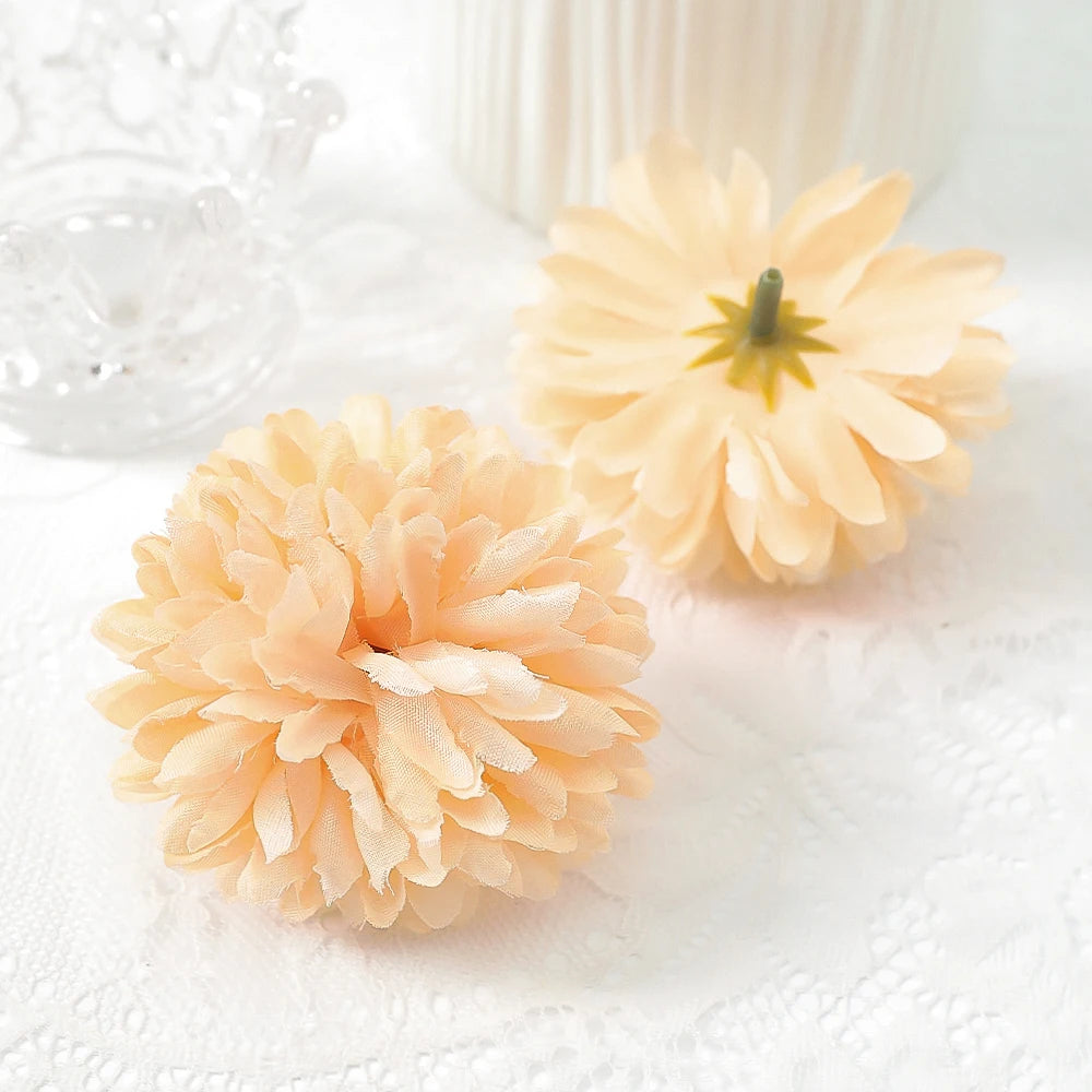 10 Pcs Orange Silk Chrysanthemum Artificial Flower Heads Decor Artificial Flower Heads Babs Champagne 10Pcs