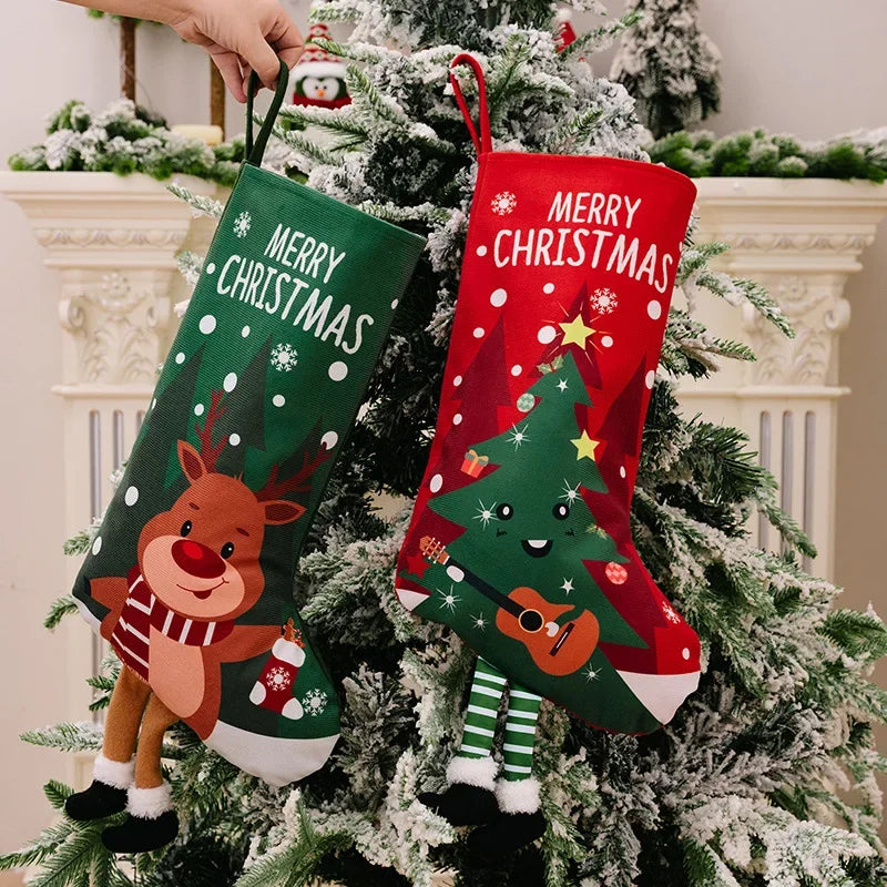 Large Christmas Stockings – Santa & Snowman Holiday Decor Christmas Stocking Babs