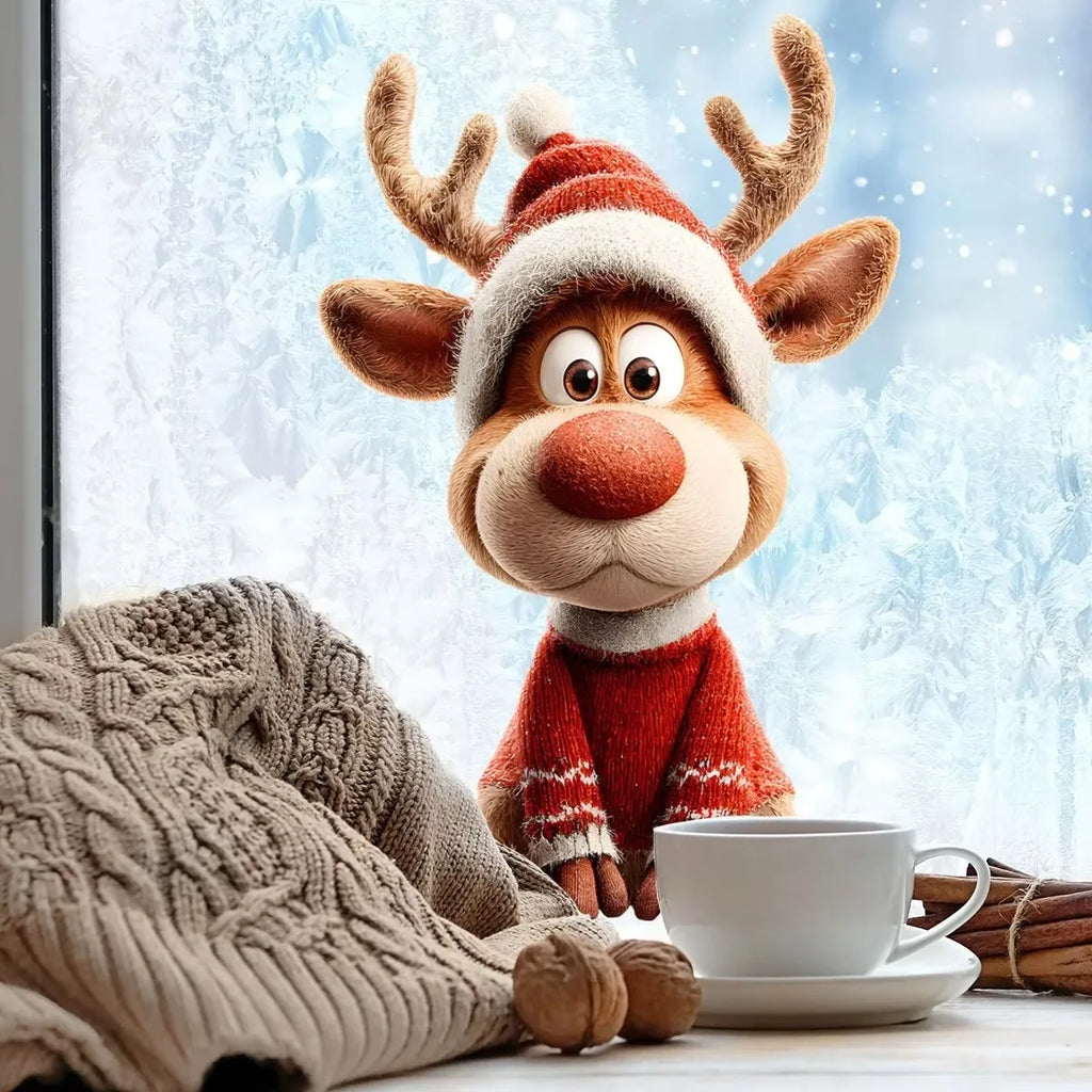 Christmas Reindeer Window Cling Stickers – Waterproof Vinyl Decals Window Cling Stickers Babs